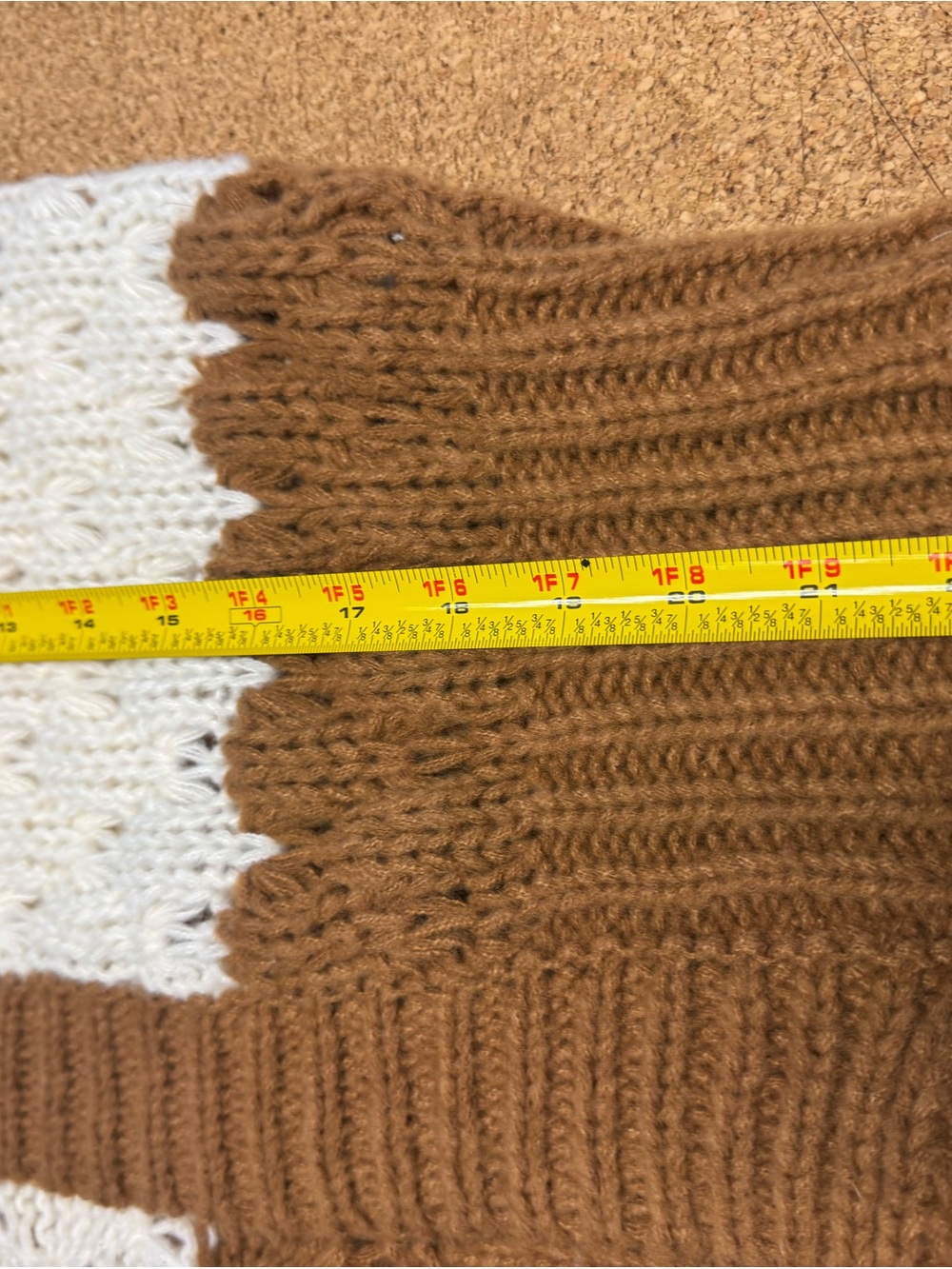 Carly Jean Los Angeles Cardigan Sweater M brown cream Chunky Knit Cozy Cabin - Picture 8 of 10